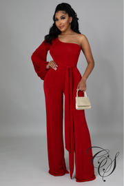 Deniece One Shoulder Tie Waist Jumpsuit