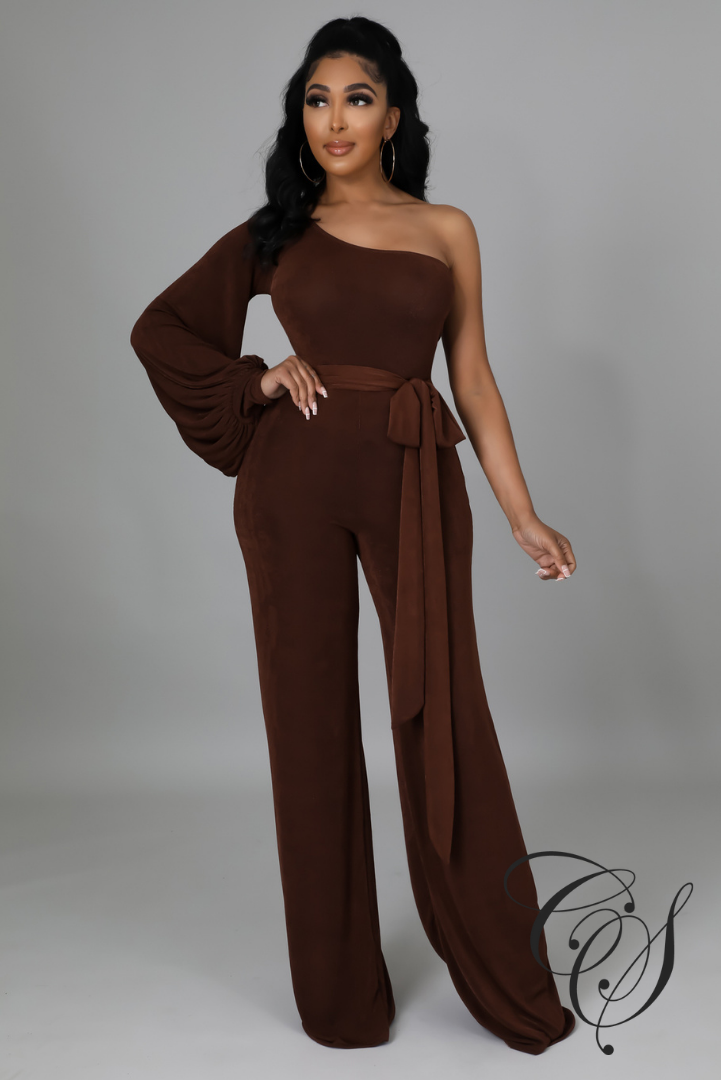 Deniece One Shoulder Tie Waist Jumpsuit