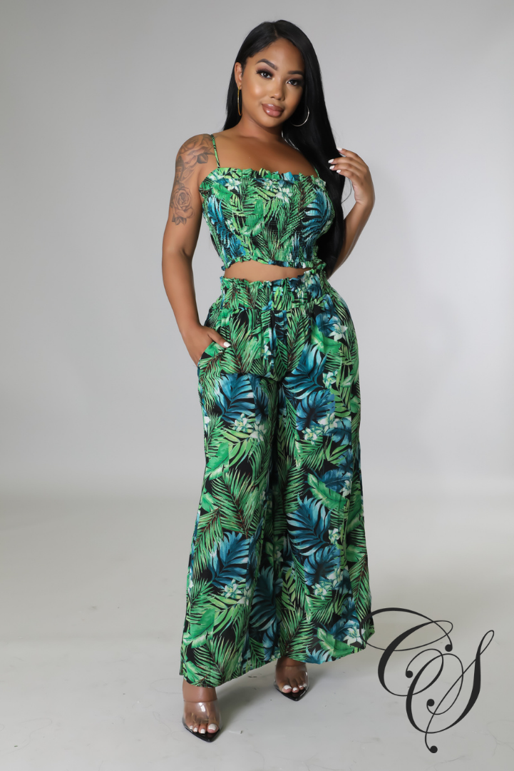 Dione Tropical Print Pant Set