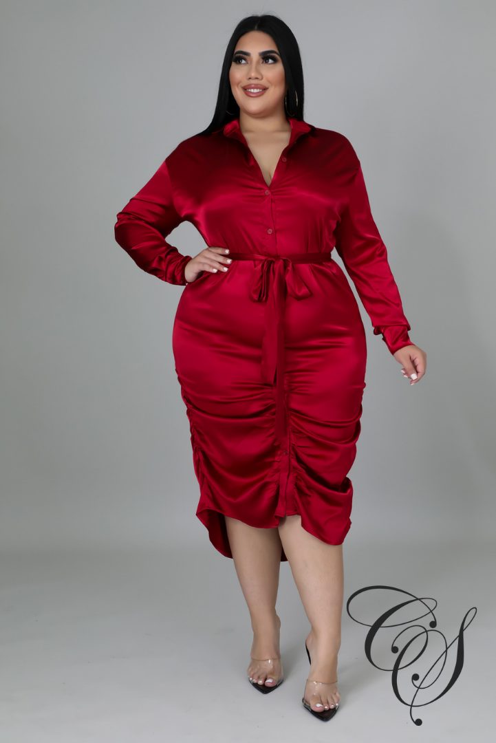 Dionne Satin Ruched Shirt Dress