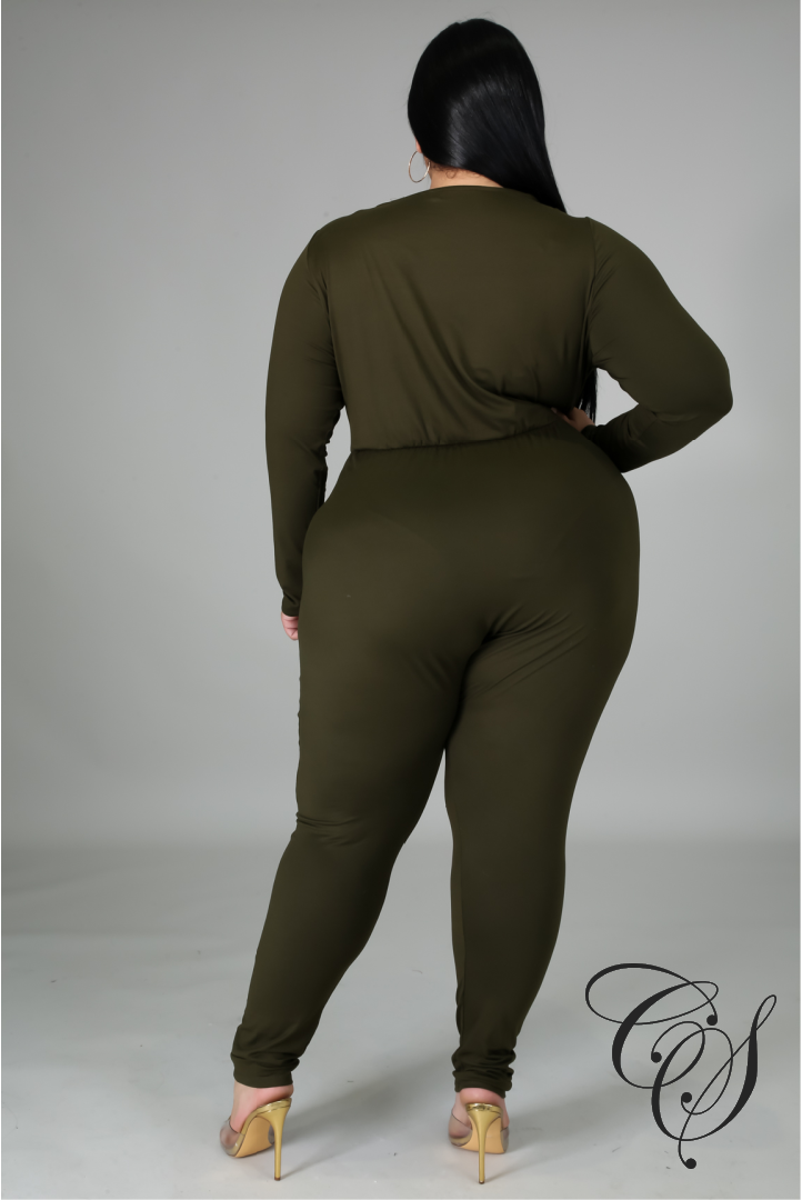 Dominique Faux Waist Tie Detail Jumpsuit