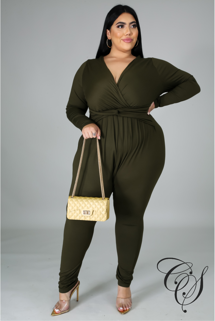 Dominique Faux Waist Tie Detail Jumpsuit