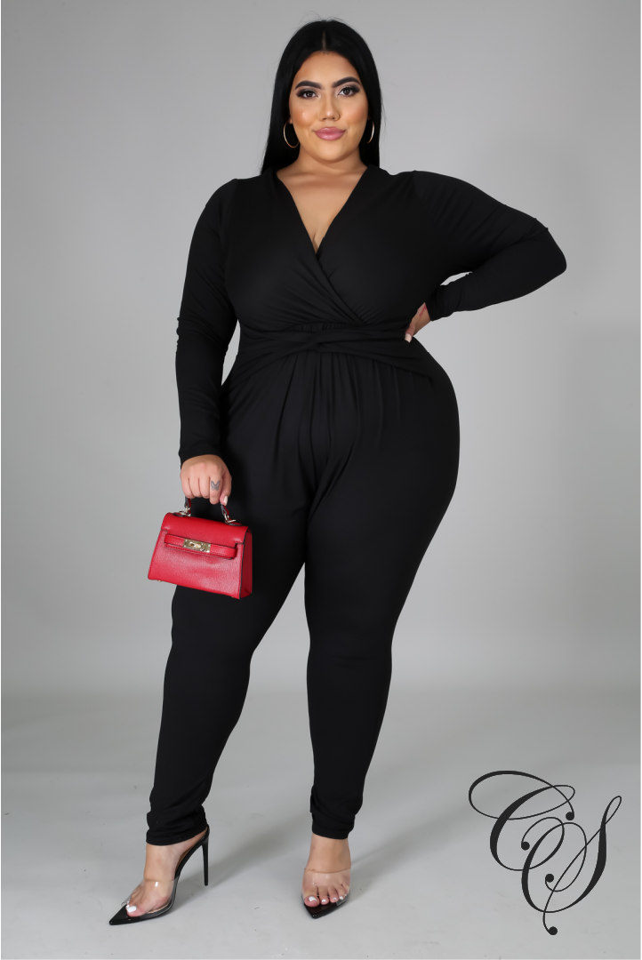 Dominique Faux Waist Tie Detail Jumpsuit