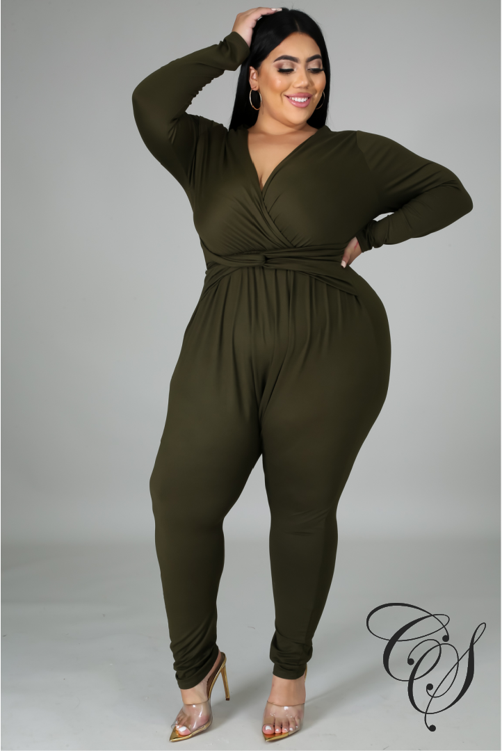 Dominique Faux Waist Tie Detail Jumpsuit