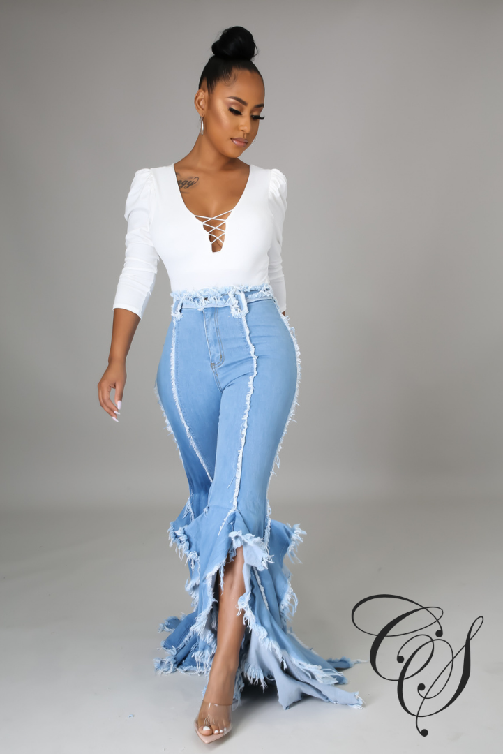 Dominique Ruffle Flare Jeans