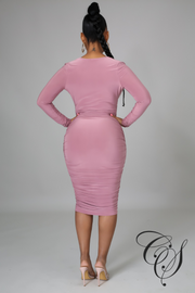 Dylan Ruched Deep V Double Layer Dress With Shirred Skirt