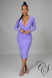 Dylan Ruched Deep V Double Layer Dress With Shirred Skirt