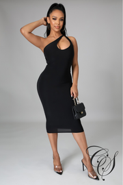 Eleanor One Shoulder Double Layer Midi Dress With Cut Out