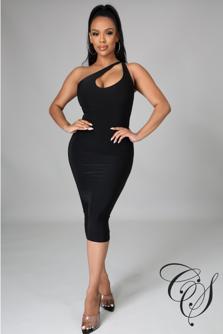 Eleanor One Shoulder Double Layer Midi Dress With Cut Out