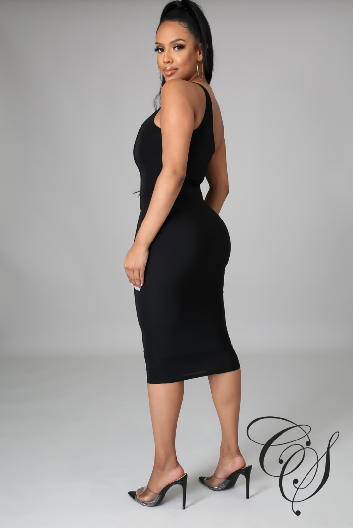 Eleanor One Shoulder Double Layer Midi Dress With Cut Out