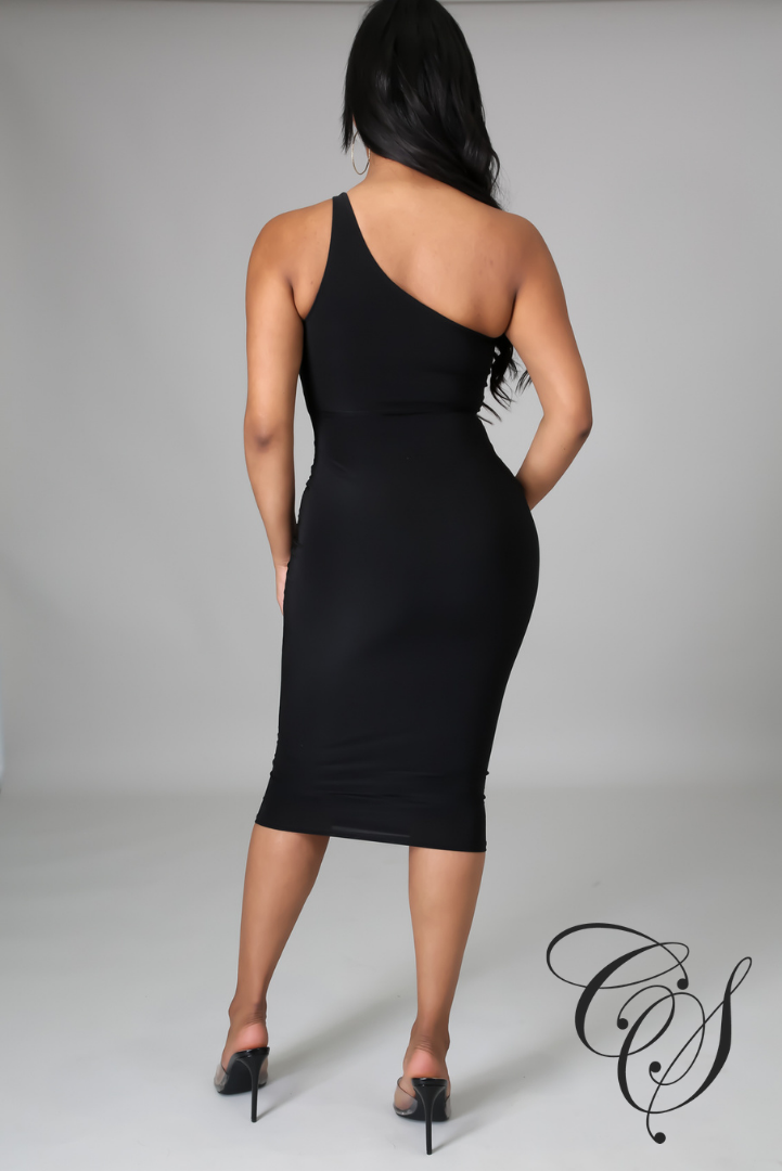 Eleanor One Shoulder Double Layer Midi Dress With Cut Out