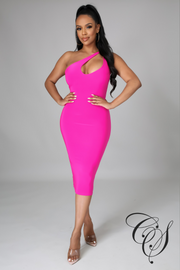 Eleanor One Shoulder Double Layer Midi Dress With Cut Out
