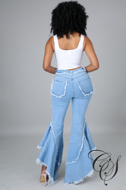 Elie Flare Denim Pants with Wing Ruffle Sides