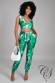 Elora Palm Printed Pant Set