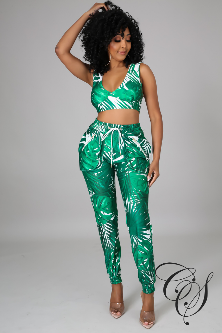 Elora Palm Printed Pant Set