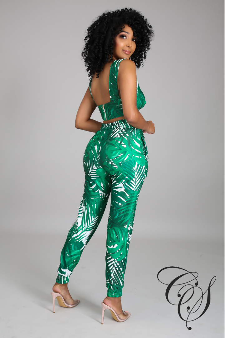 Elora Palm Printed Pant Set