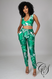 Elora Palm Printed Pant Set