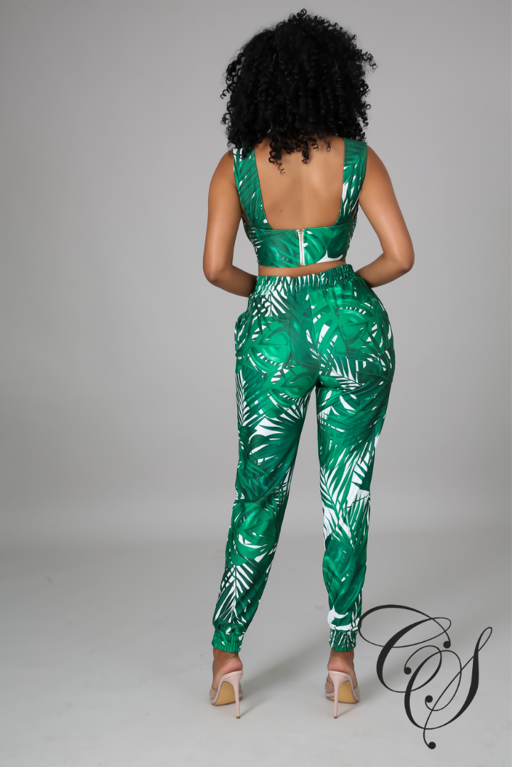 Elora Palm Printed Pant Set