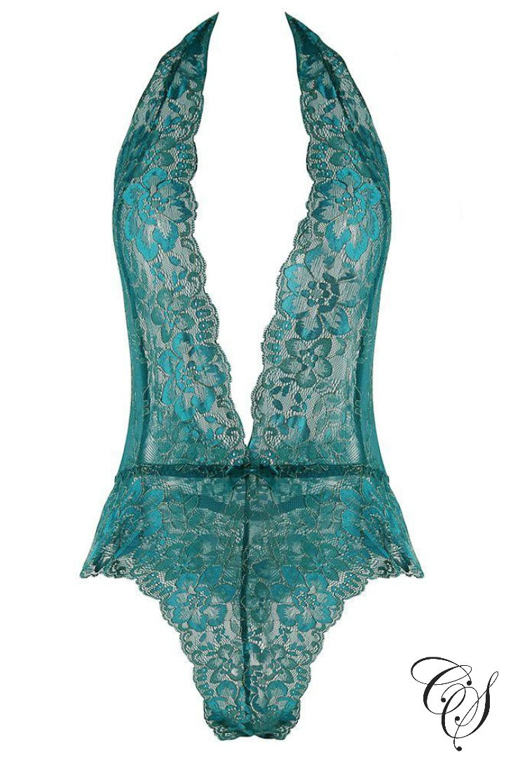 Emerald Floral Lace Teddy, Lingerie - Designs By Cece Symoné