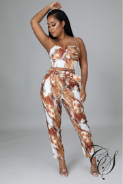 Erin Marble Print Chain Strap Top & Cigarette Pants Set