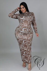 Fay Mocha Swirl Print High Neck Bodycon Dress
