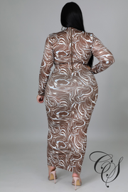 Fay Mocha Swirl Print High Neck Bodycon Dress