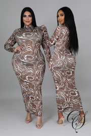Fay Mocha Swirl Print High Neck Bodycon Dress