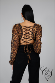 Finley Leopard Back Lace Up Crop Top