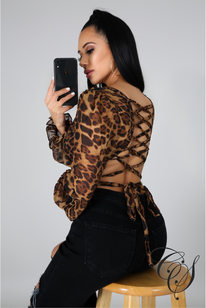 Finley Leopard Back Lace Up Crop Top