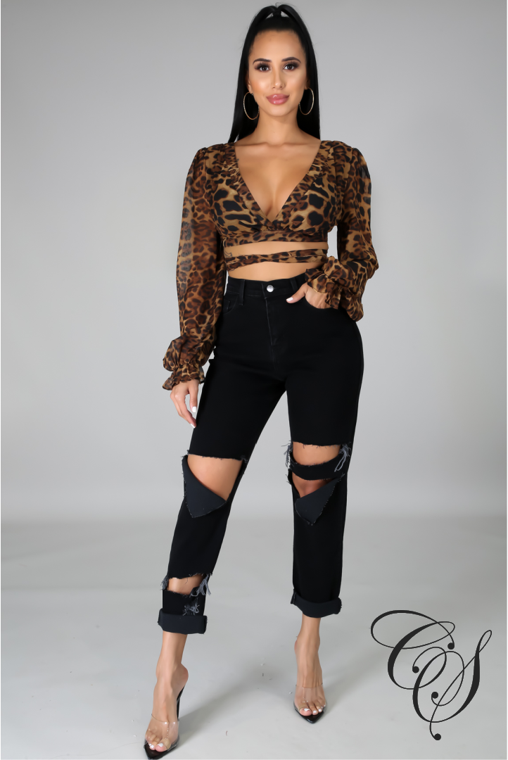Finley Leopard Back Lace Up Crop Top