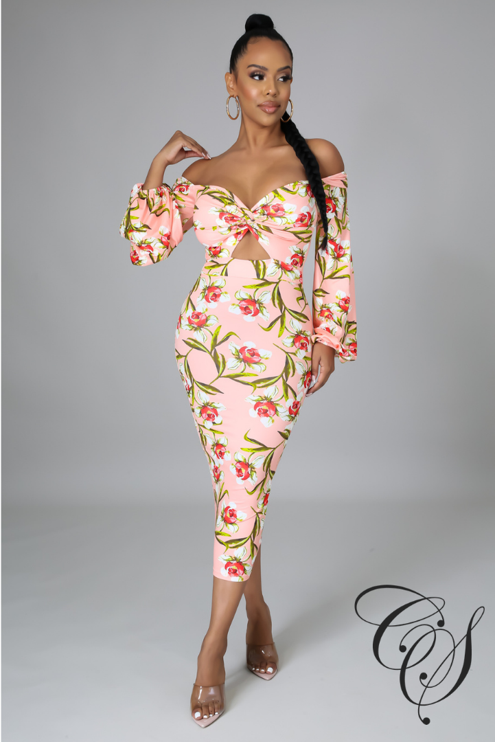 Fran Floral Front Knot Bodycon Dress