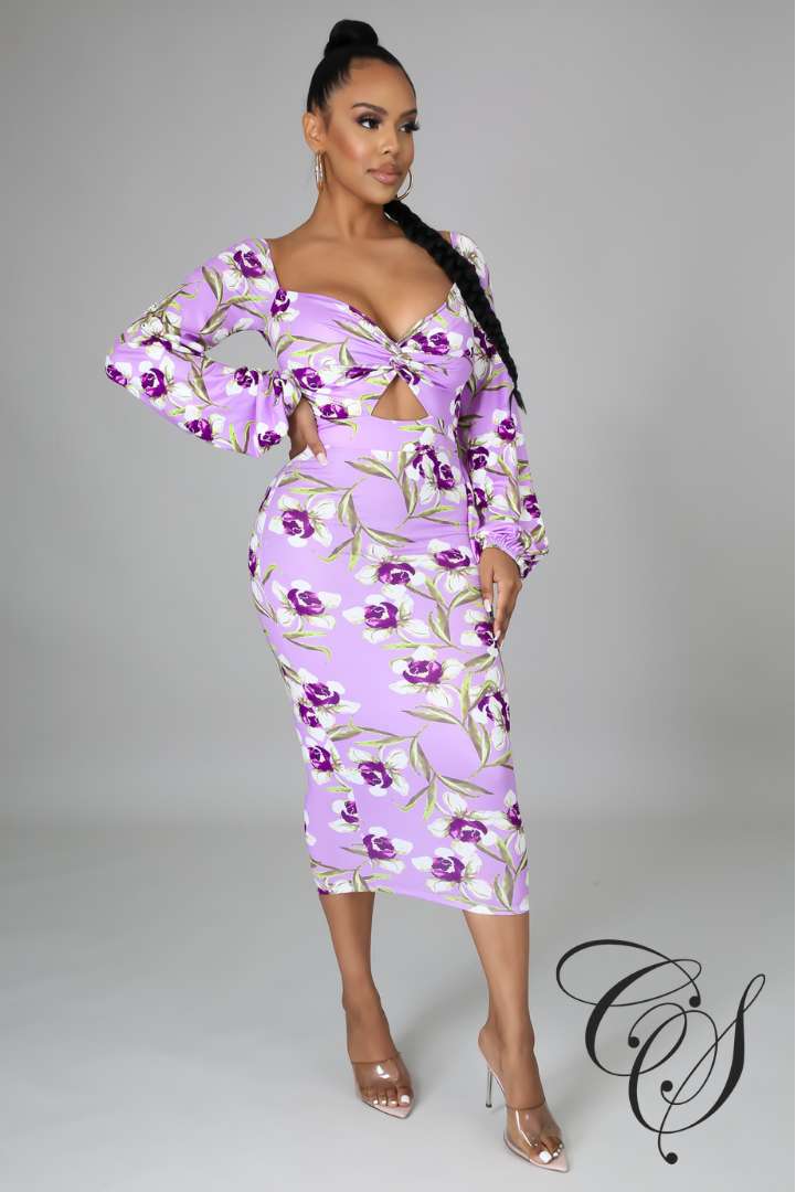 Fran Floral Front Knot Bodycon Dress