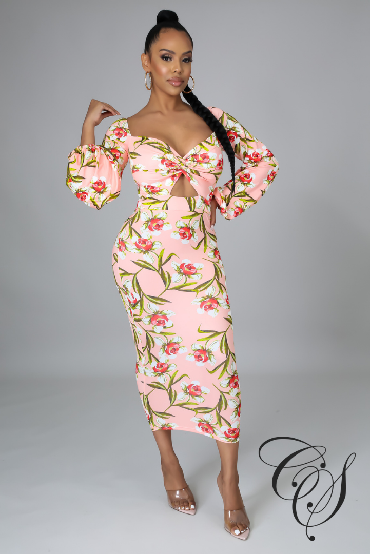Fran Floral Front Knot Bodycon Dress