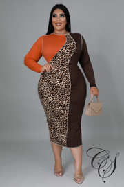 Gabby Leopard Print Contrasting Bodycon Dress