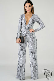 Hailey Plunging Snakeskin Jumpsuit, Jumpsuit - Designs By Cece Symoné