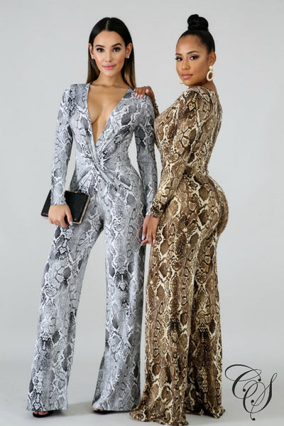 Hailey Plunging Snakeskin Jumpsuit, Jumpsuit - Designs By Cece Symoné