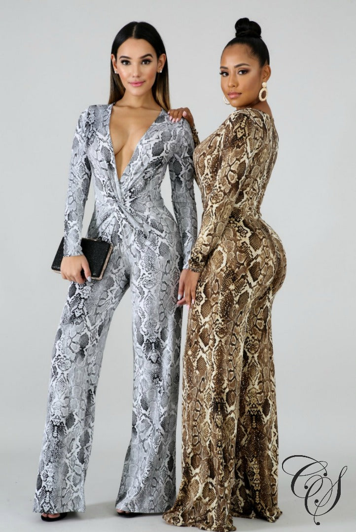 Hailey Plunging Snakeskin Jumpsuit, Jumpsuit - Designs By Cece Symoné
