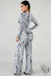 Hailey Plunging Snakeskin Jumpsuit, Jumpsuit - Designs By Cece Symoné