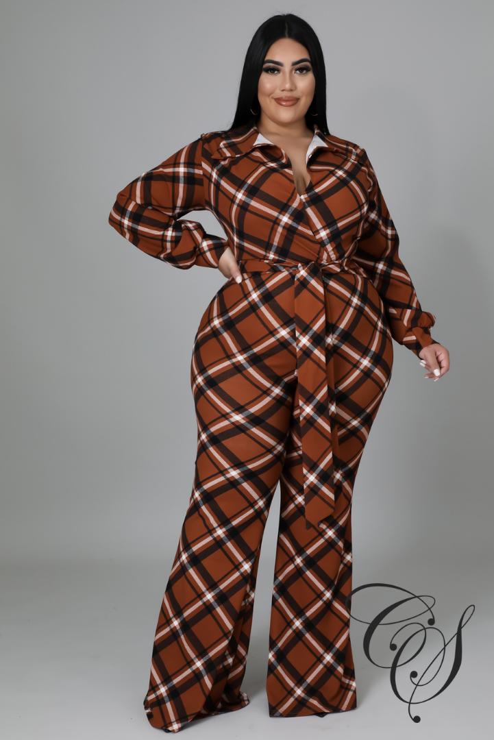Harlow Plaid Self Tie Jumpsuit
