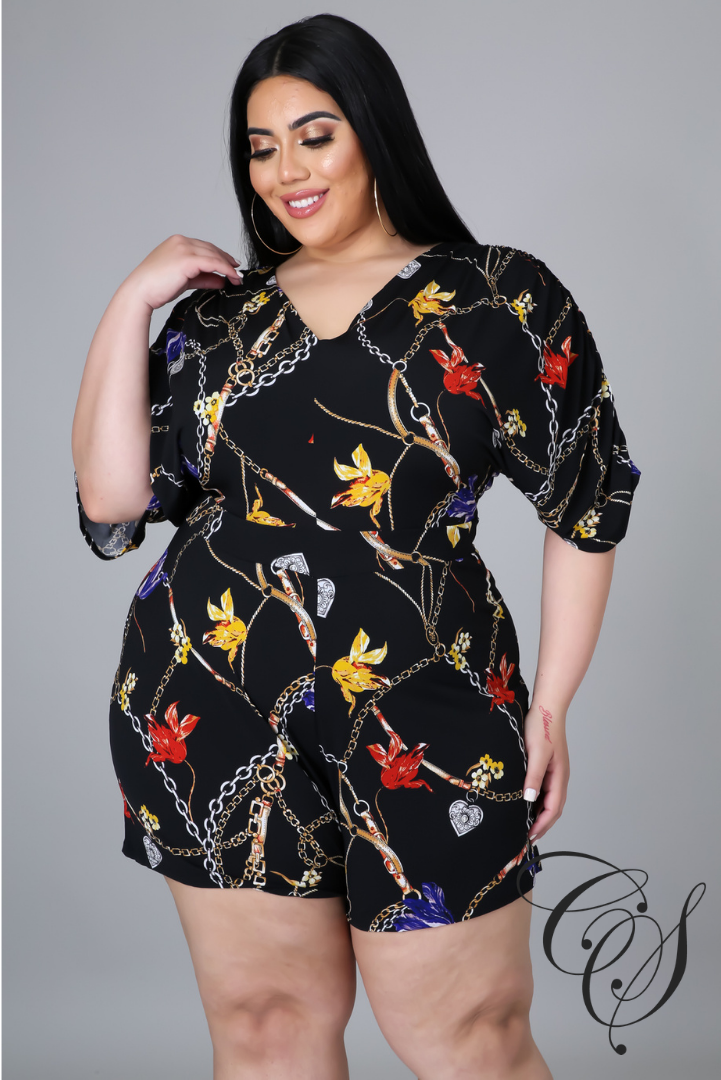 Irving Chain And Floral Print V-Neck Romper
