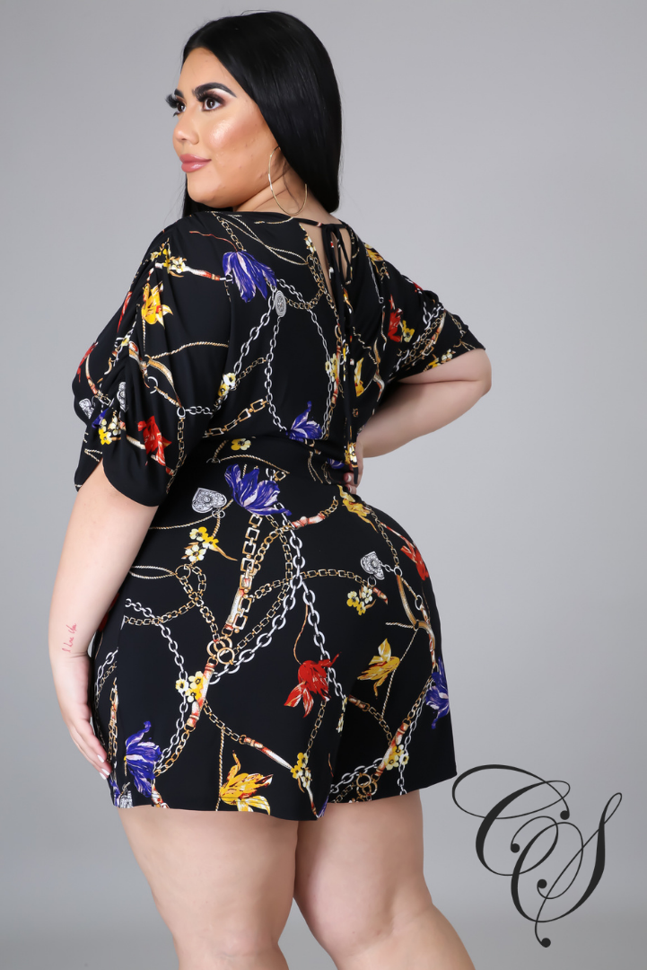 Irving Chain And Floral Print V-Neck Romper