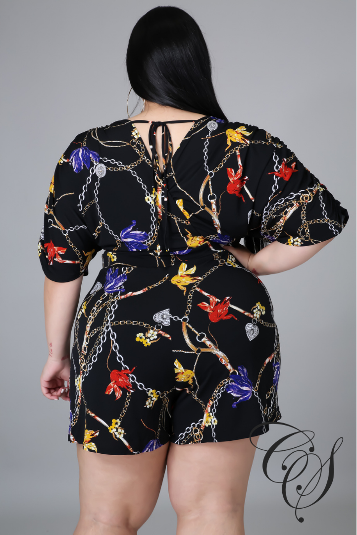 Irving Chain And Floral Print V-Neck Romper