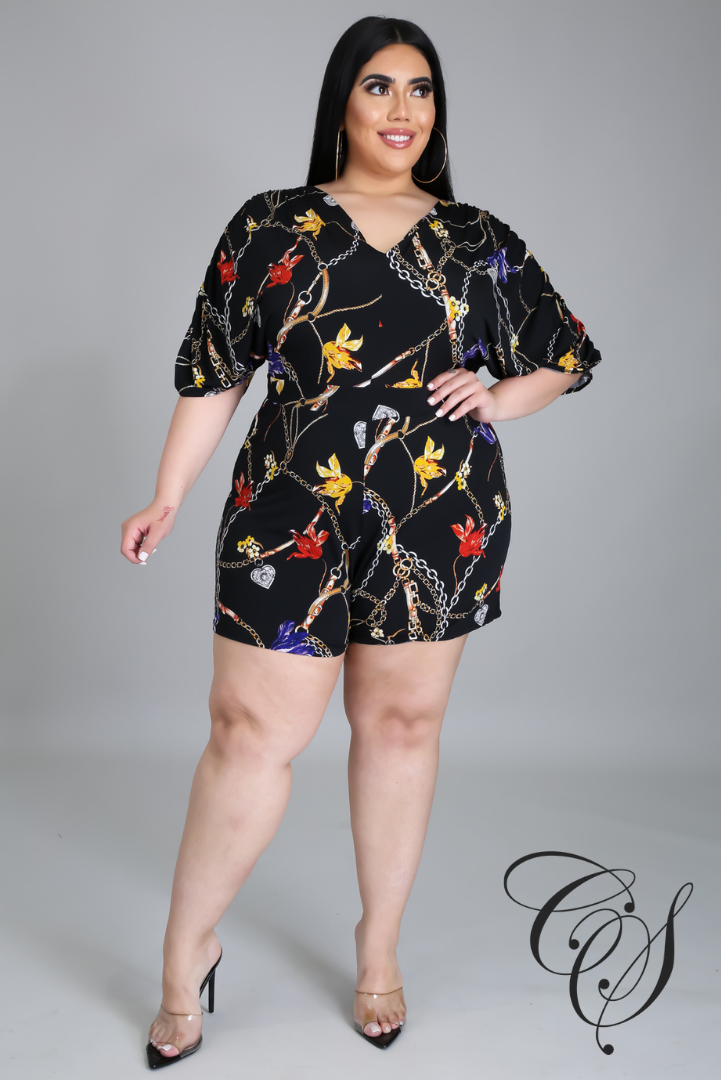 Irving Chain And Floral Print V-Neck Romper