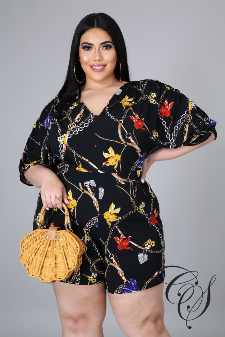 Irving Chain And Floral Print V-Neck Romper