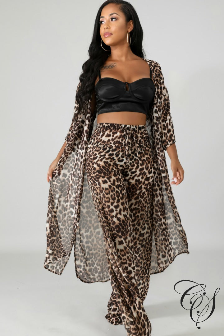 Jackie Cheetah Sheer Kimono Set, Set - Designs By Cece Symoné