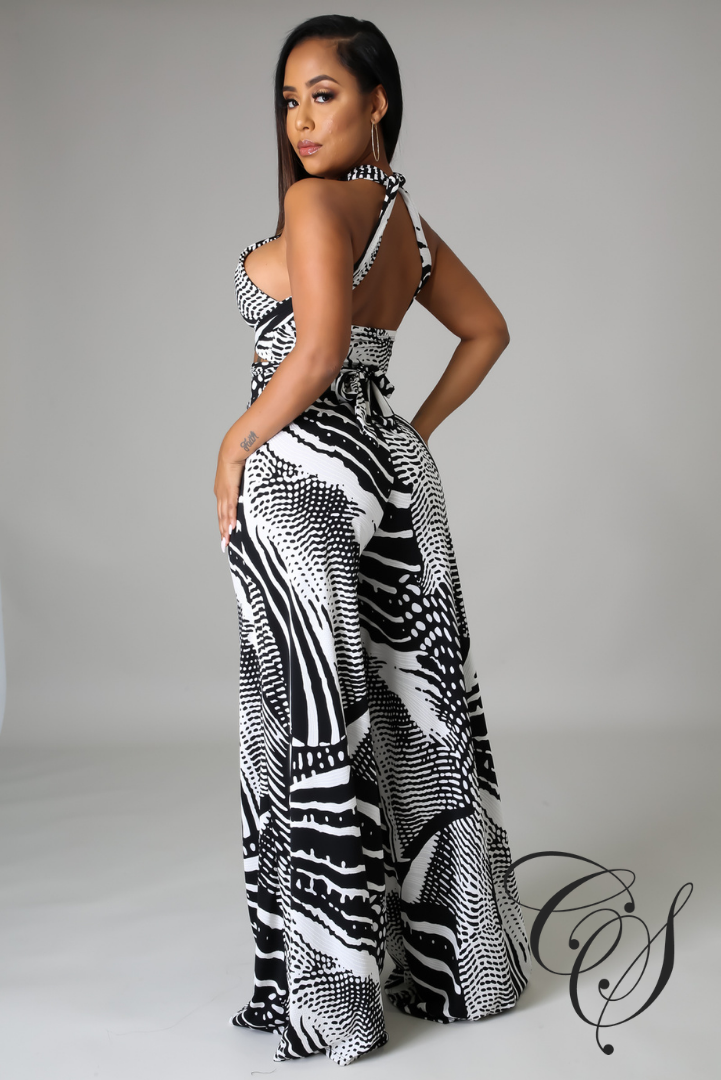 Janette Monochrome Cross Wrap Self Tie Top Pant Set