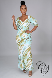 Jayleen Watercolor Print Maxi Dress