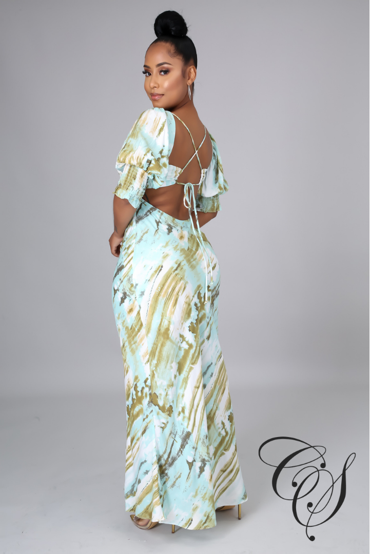 Jayleen Watercolor Print Maxi Dress