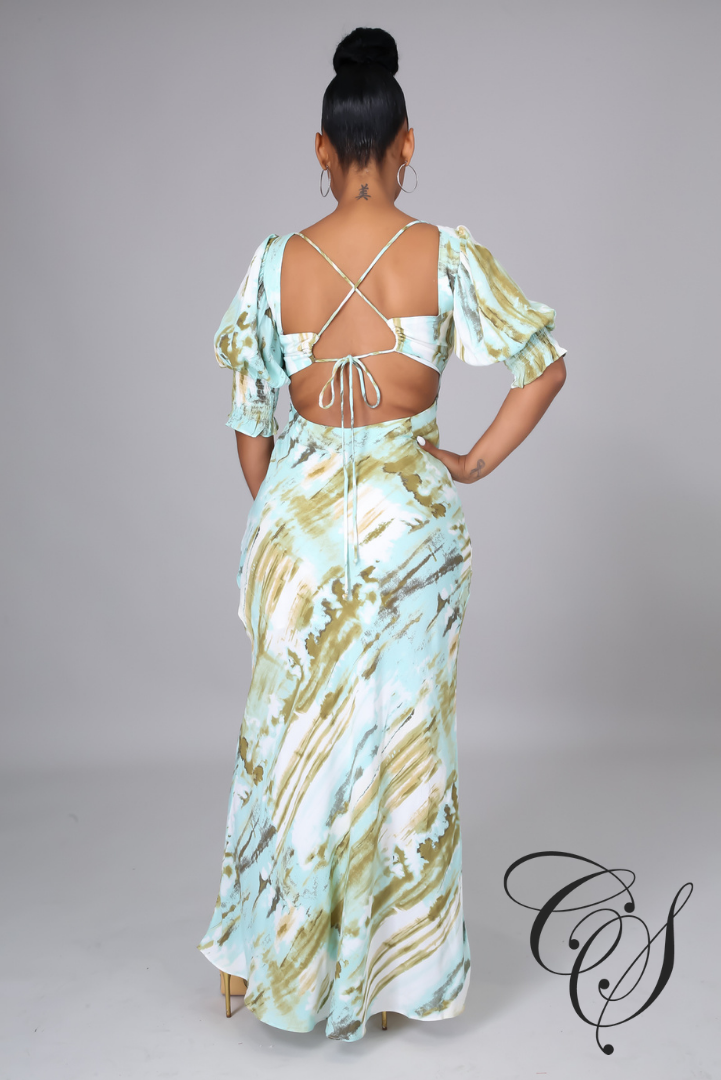 Jayleen Watercolor Print Maxi Dress