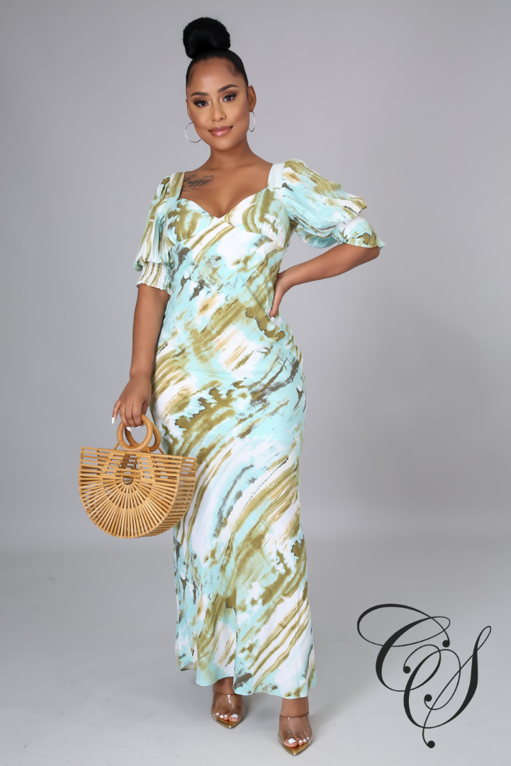 Jayleen Watercolor Print Maxi Dress